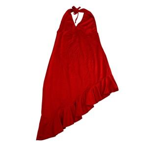 Electric Lingerie Vintage Y2K Red Asymmetrical Ruffle Hem Night Gown Slip OSFA